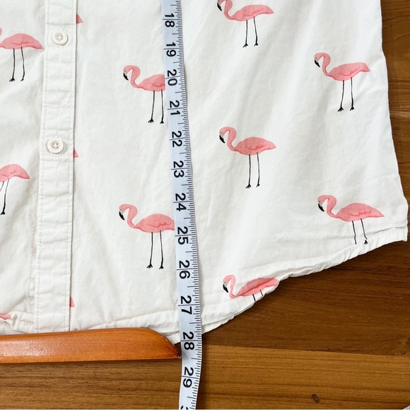 Denim & Flower Cotton Short Sleeves Button Down Shirt Pink Flamingos Slim L - Picture 9 of 9